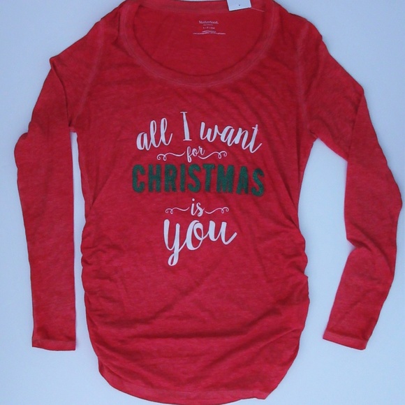 Motherhood Long Sleeve Maternity All I Want for Christmas T-shirt Tee NWT - Picture 1 of 4